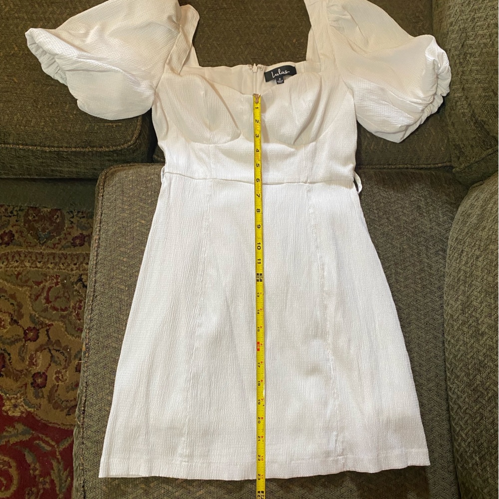 Lulu’s White Puff Sleeve Belted Mini Dress (Sz Small) - Picture 10 of 15
